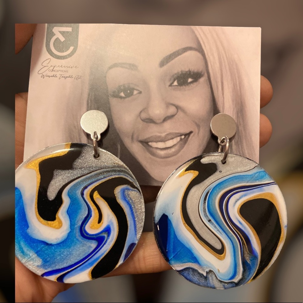 NWOT handcrafted wood and resin earrings with stainless steel accents.